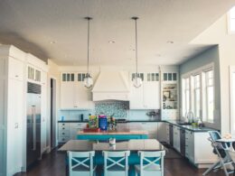 kitchen with island and table