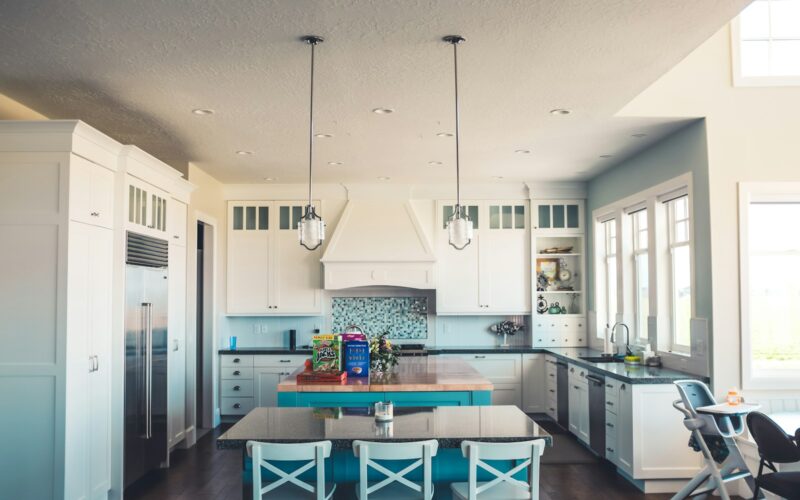 kitchen with island and table