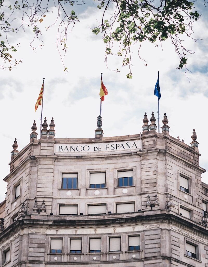 a building with flags on top