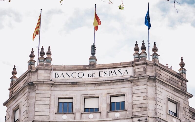 a building with flags on top